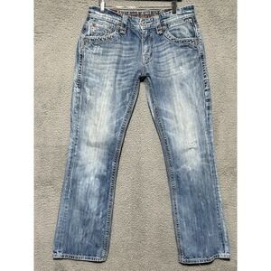 Rock Revival Jeans Mens 33 Blue Denim Andre Boot Distressed Rockabilly